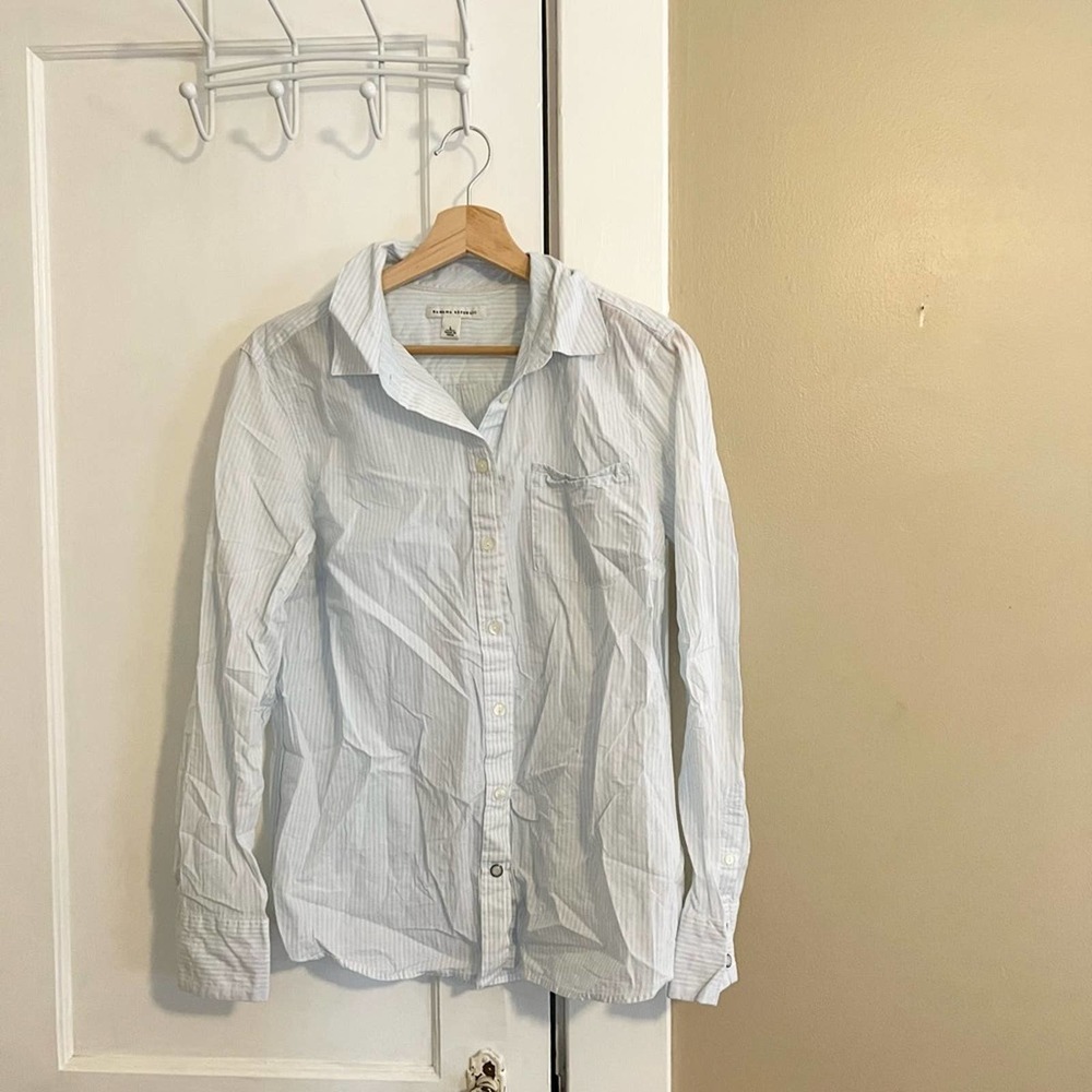Banana republic button down blue and white stripe cotton blouse.